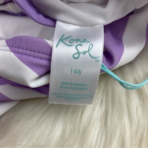 KONA SOL V-NECK OVER THE SHOULDER SWIMSUIT PURPLE AND WHITE SIZE 14W - Picture 5 of 10